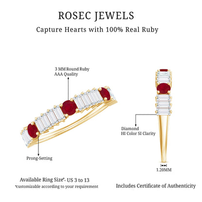 Real Ruby Diamond Half Eternity Band Ring for Women