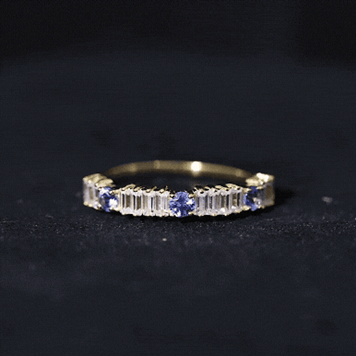 Classic Tanzanite and Diamond Half Eternity Band Ring