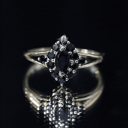 Certified Black Onyx Cluster Cocktail Ring with Split Shank