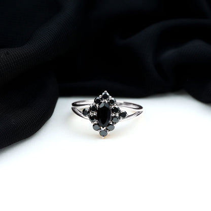 Certified Black Onyx Cluster Cocktail Ring with Split Shank