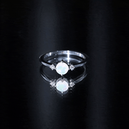 Natural Ethiopian Rainbow Opal Promise Ring with Diamond