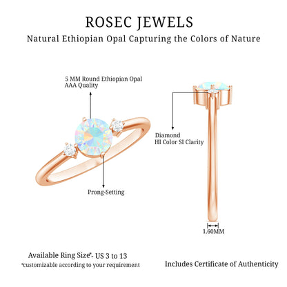 Natural Ethiopian Rainbow Opal Promise Ring with Diamond