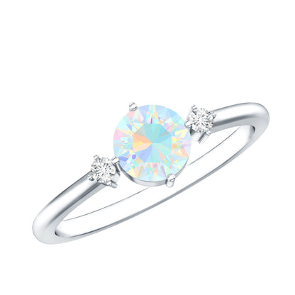 Natural Ethiopian Rainbow Opal Promise Ring with Diamond
