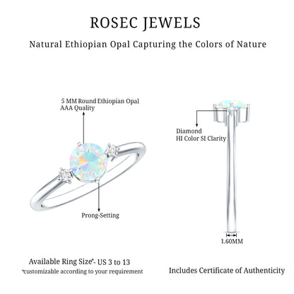 Natural Ethiopian Rainbow Opal Promise Ring with Diamond