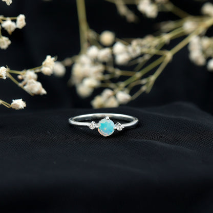 Natural Ethiopian Rainbow Opal Promise Ring with Diamond