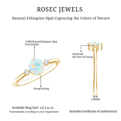 Natural Ethiopian Rainbow Opal Promise Ring with Diamond