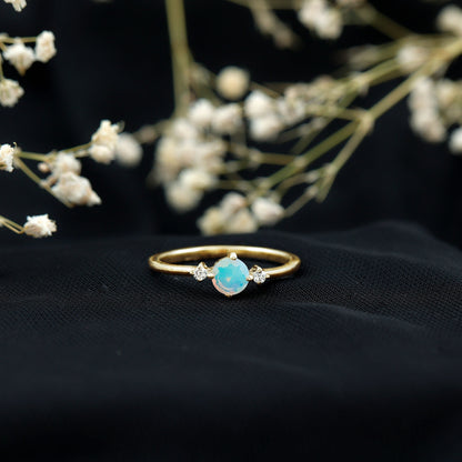 Natural Ethiopian Rainbow Opal Promise Ring with Diamond