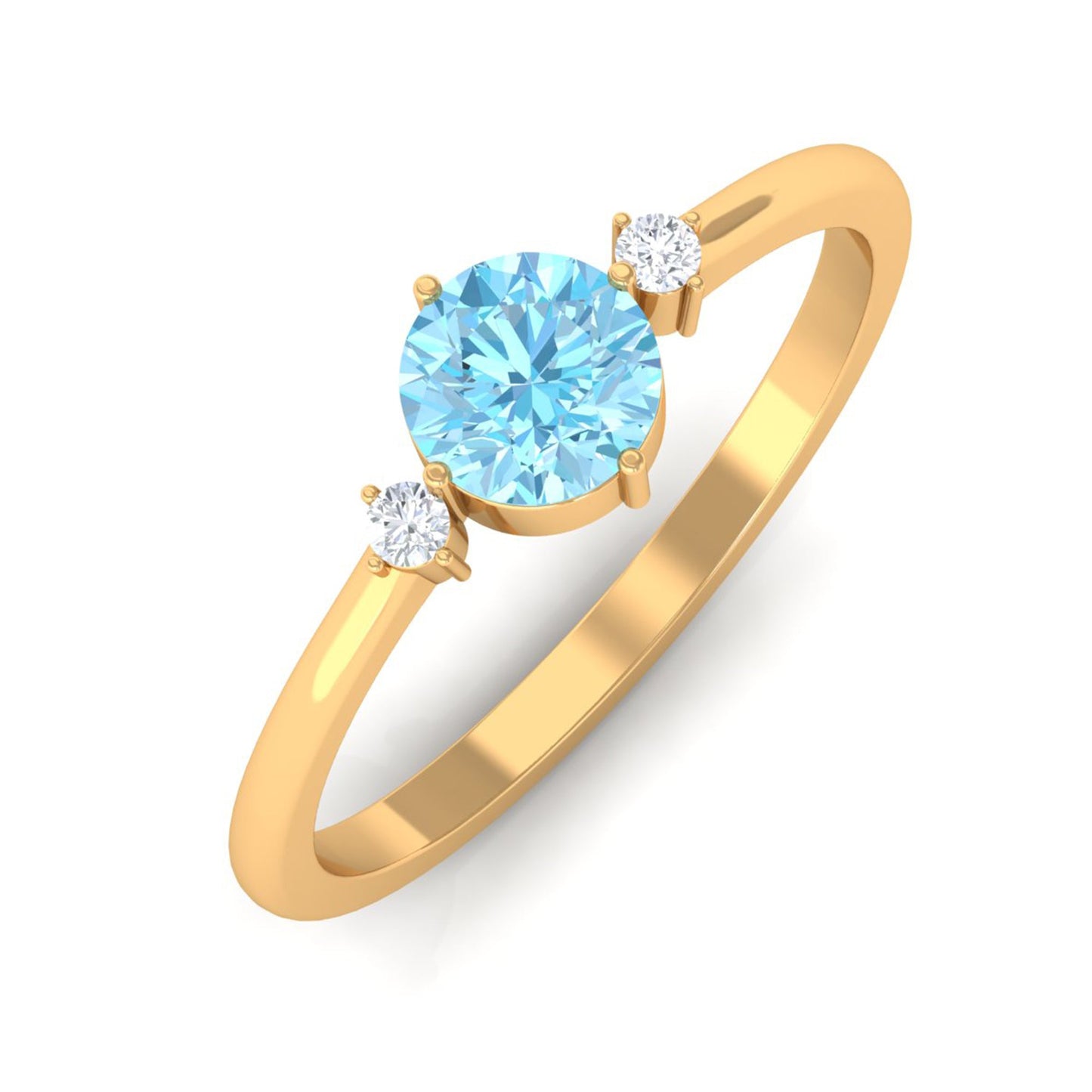 Natural 0.8 Carat Round Aquamarine Promise Ring with Diamond