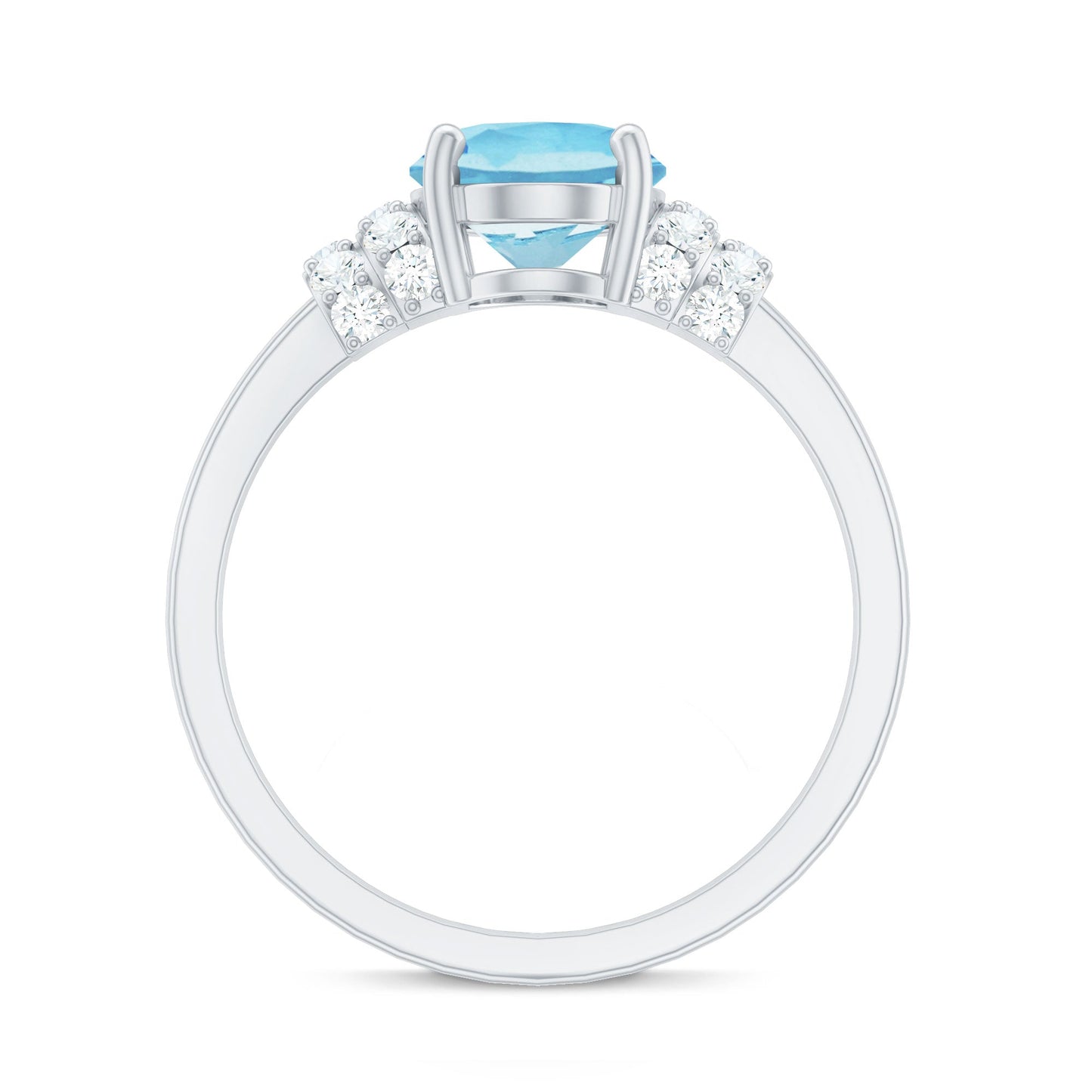 1 Carat Oval Cut Aquamarine Engagement Ring with Diamond Collar