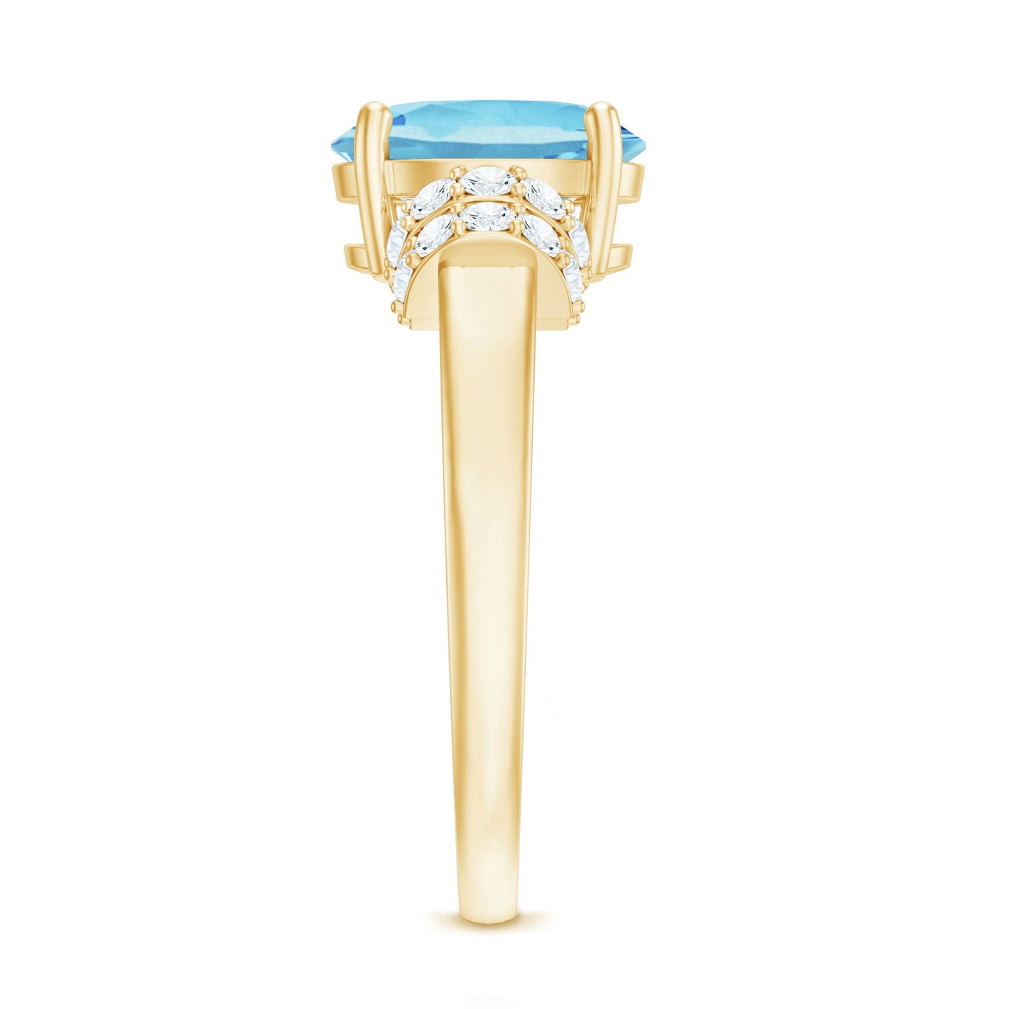 1 Carat Oval Cut Aquamarine Engagement Ring with Diamond Collar