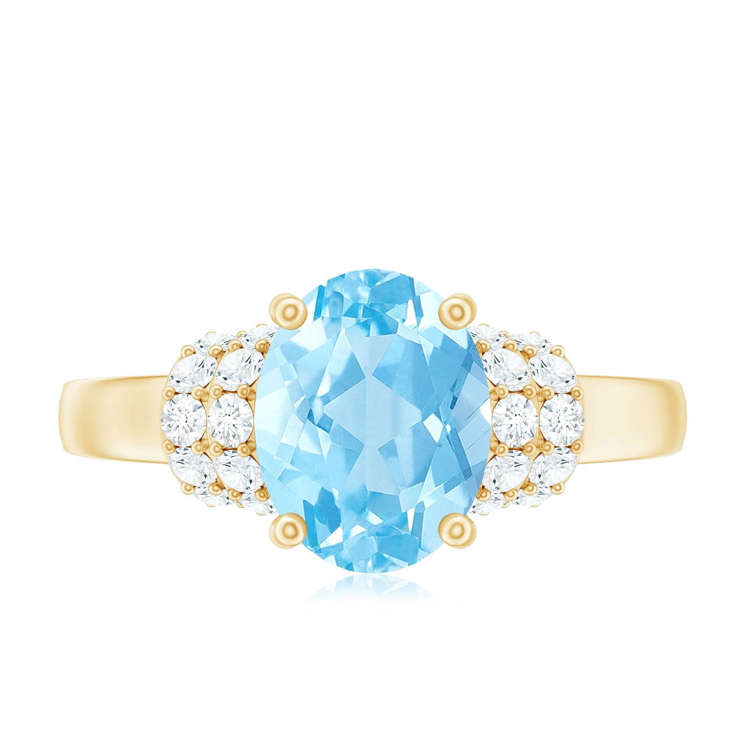 1 Carat Oval Cut Aquamarine Engagement Ring with Diamond Collar