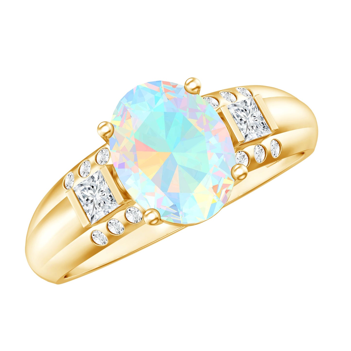 1.3 Carat Ethiopian Opal Oblong Engagement Ring with Diamond