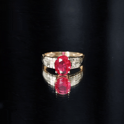 Oval Lab Grown Ruby Statement Engagement Ring with Diamond