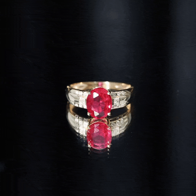 Oval Lab Grown Ruby Statement Engagement Ring with Diamond