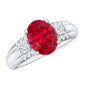 Oval Lab Grown Ruby Statement Engagement Ring with Diamond