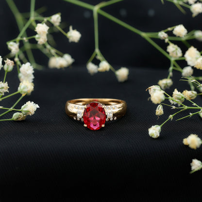 Oval Lab Grown Ruby Statement Engagement Ring with Diamond