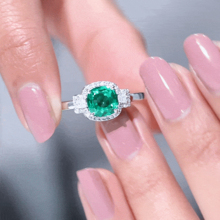 Cushion Cut 2 Carat Lab Grown Emerald Diamond Statement Engagement Ring