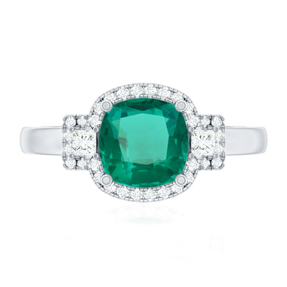Cushion Cut 2 Carat Lab Grown Emerald Diamond Statement Engagement Ring