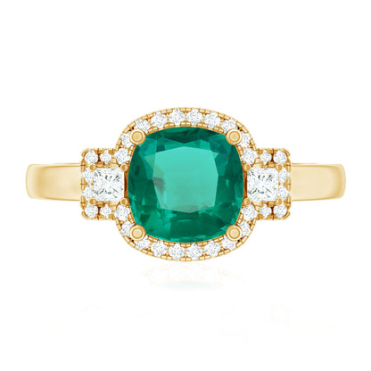 Cushion Cut 2 Carat Lab Grown Emerald Diamond Statement Engagement Ring