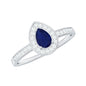 Genuine 0.5 Carat Blue Sapphire and Diamond Pear Halo Engagement Ring