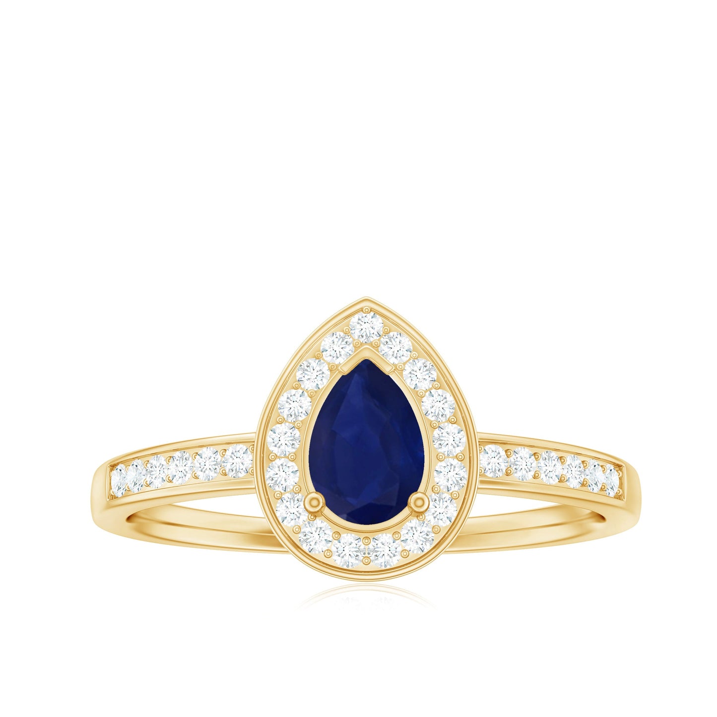 Genuine 0.5 Carat Blue Sapphire and Diamond Pear Halo Engagement Ring