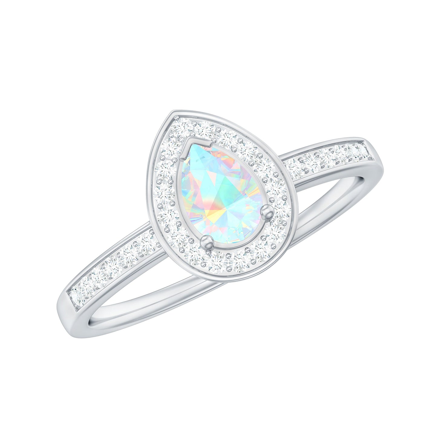 Natural 0.7 Carat Opalescent Teardrop Engagement Ring with Diamond Halo
