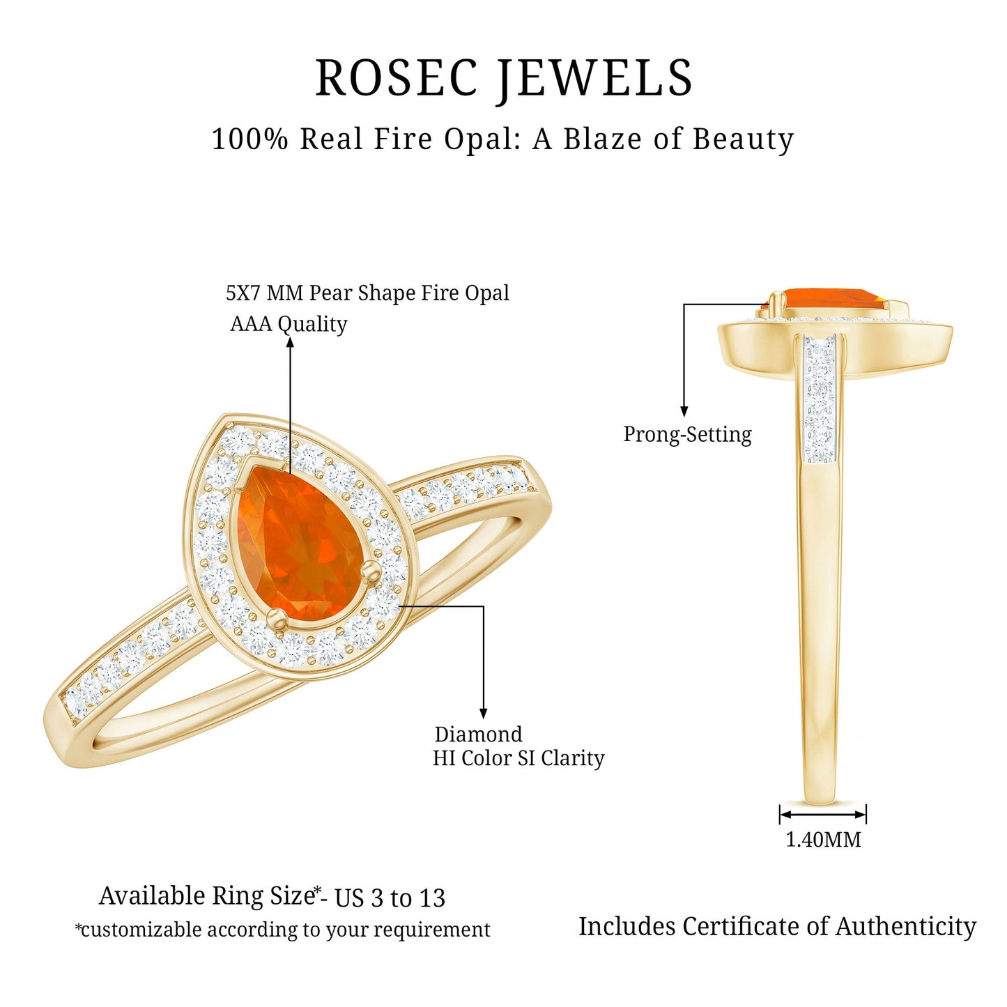 Classic Fire Opal Engagement Ring with Diamond Halo