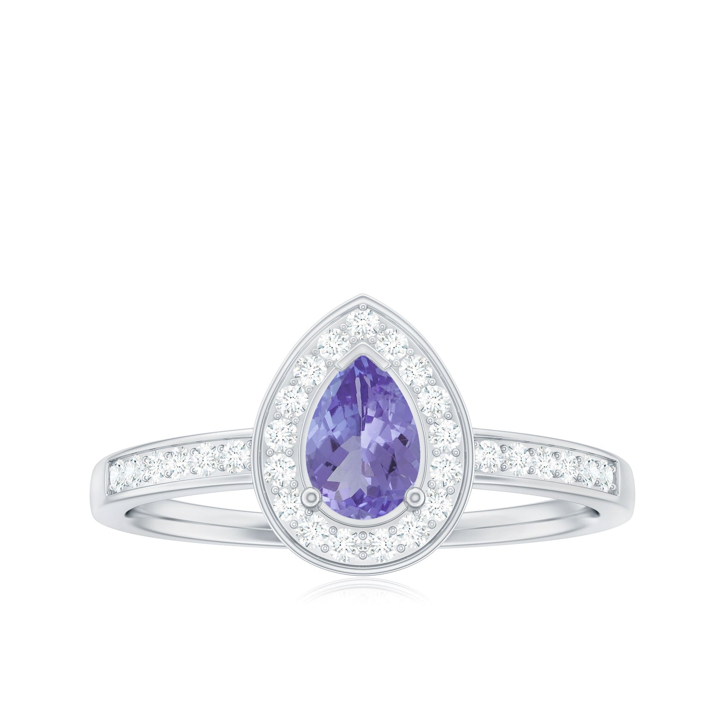 Natural Pear Cut Tanzanite Teardrop Engagement Ring with Diamond Halo