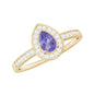 Natural Pear Cut Tanzanite Teardrop Engagement Ring with Diamond Halo