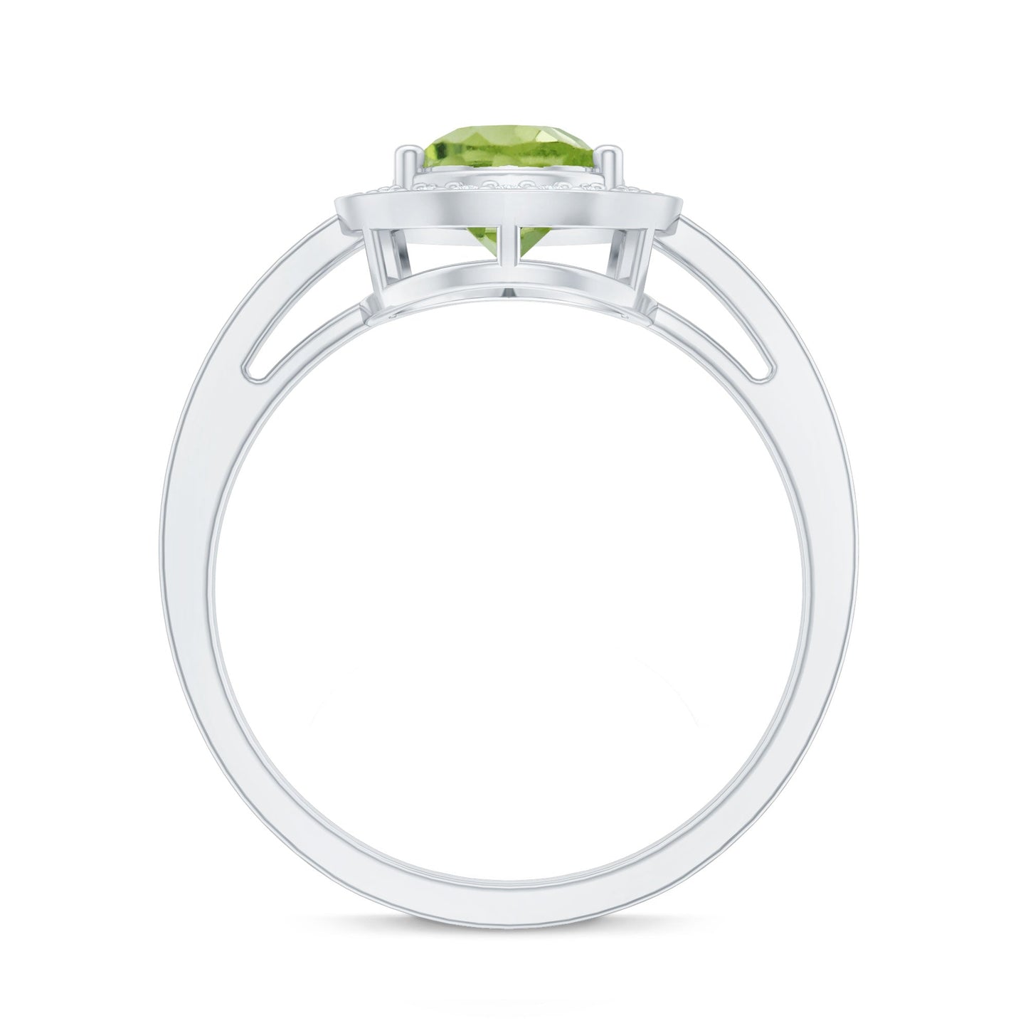 Natural 1 Carat Peridot Teardrop Engagement Ring with Diamond Halo