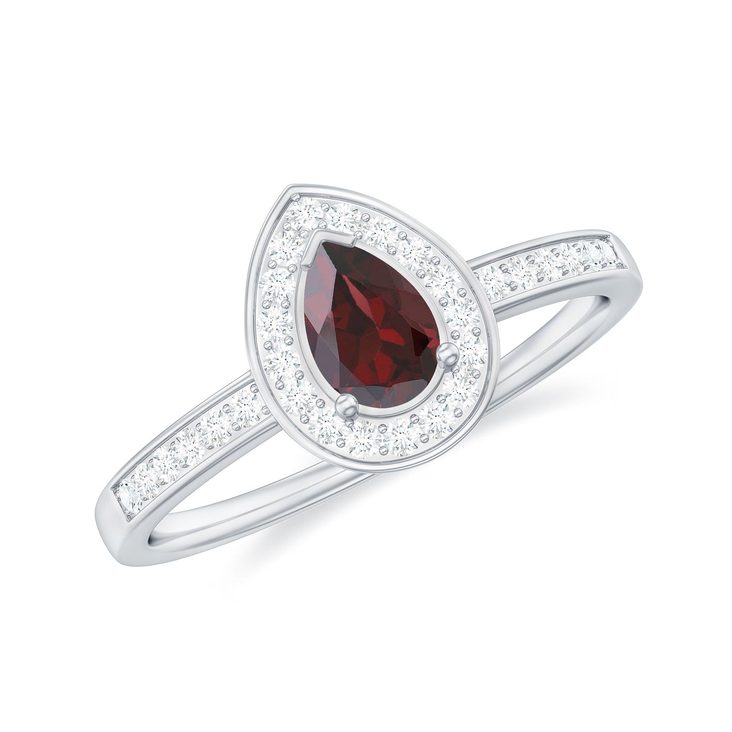 Classic Garnet Pear Shaped Engagement Ring with Diamond Halo