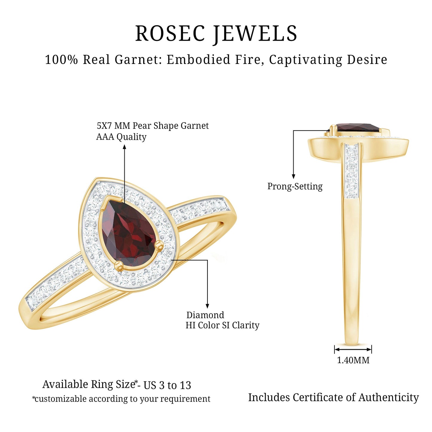 Classic Garnet Pear Shaped Engagement Ring with Diamond Halo