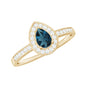 0.7 Carat Pear Shaped London Blue Topaz Engagement Ring with Diamond Halo