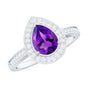 Real 1 Carat Amethyst Pear Shaped Engagement Ring with Diamond Halo