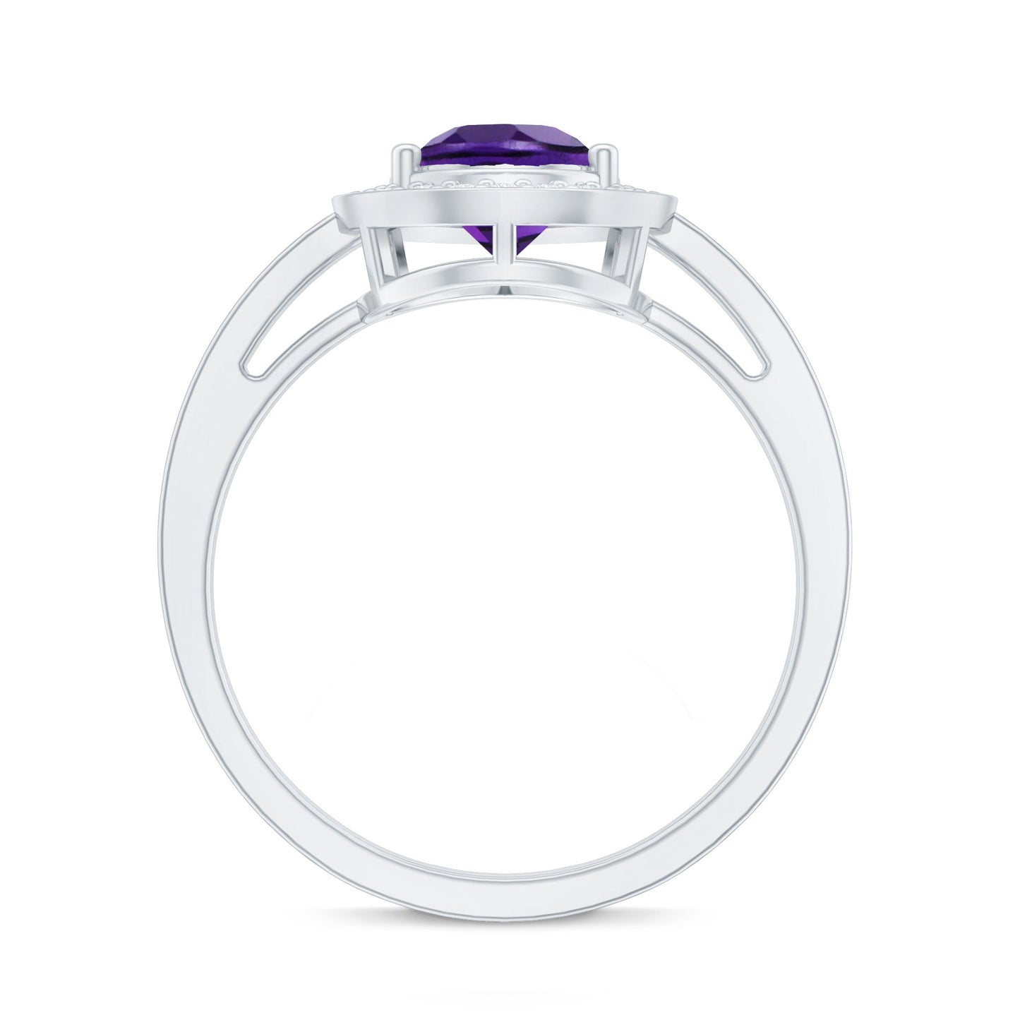 Real 1 Carat Amethyst Pear Shaped Engagement Ring with Diamond Halo