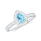 Natural Pear Shape Aquamarine Teardrop Engagement Ring with Diamond Halo