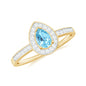 Natural Pear Shape Aquamarine Teardrop Engagement Ring with Diamond Halo