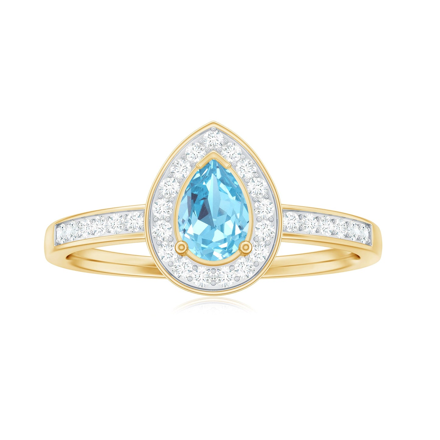 Natural Pear Shape Aquamarine Teardrop Engagement Ring with Diamond Halo