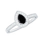Genuine Black Spinel Teardrop Engagement Ring with Diamond Halo