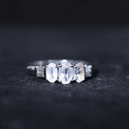 Genuine Oval Moonstone Three Stone Anniversary Ring