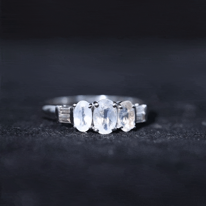Genuine Oval Moonstone Three Stone Anniversary Ring