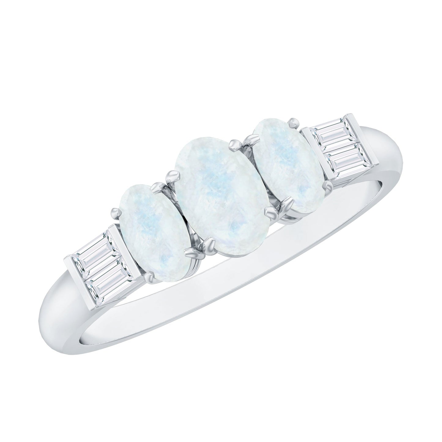 Genuine Oval Moonstone Three Stone Anniversary Ring