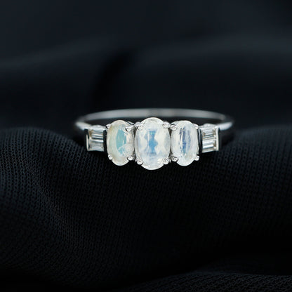 Genuine Oval Moonstone Three Stone Anniversary Ring