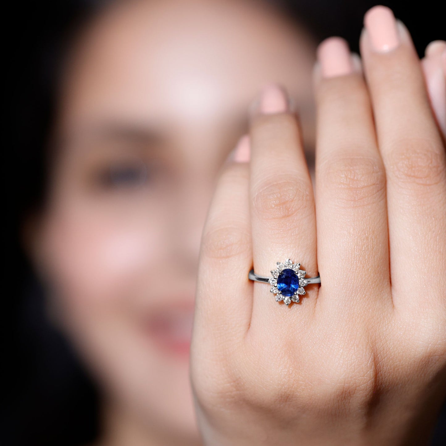 Natural 1 Carat Blue Sapphire Princess Diana Inspired Engagement Ring with Diamonds