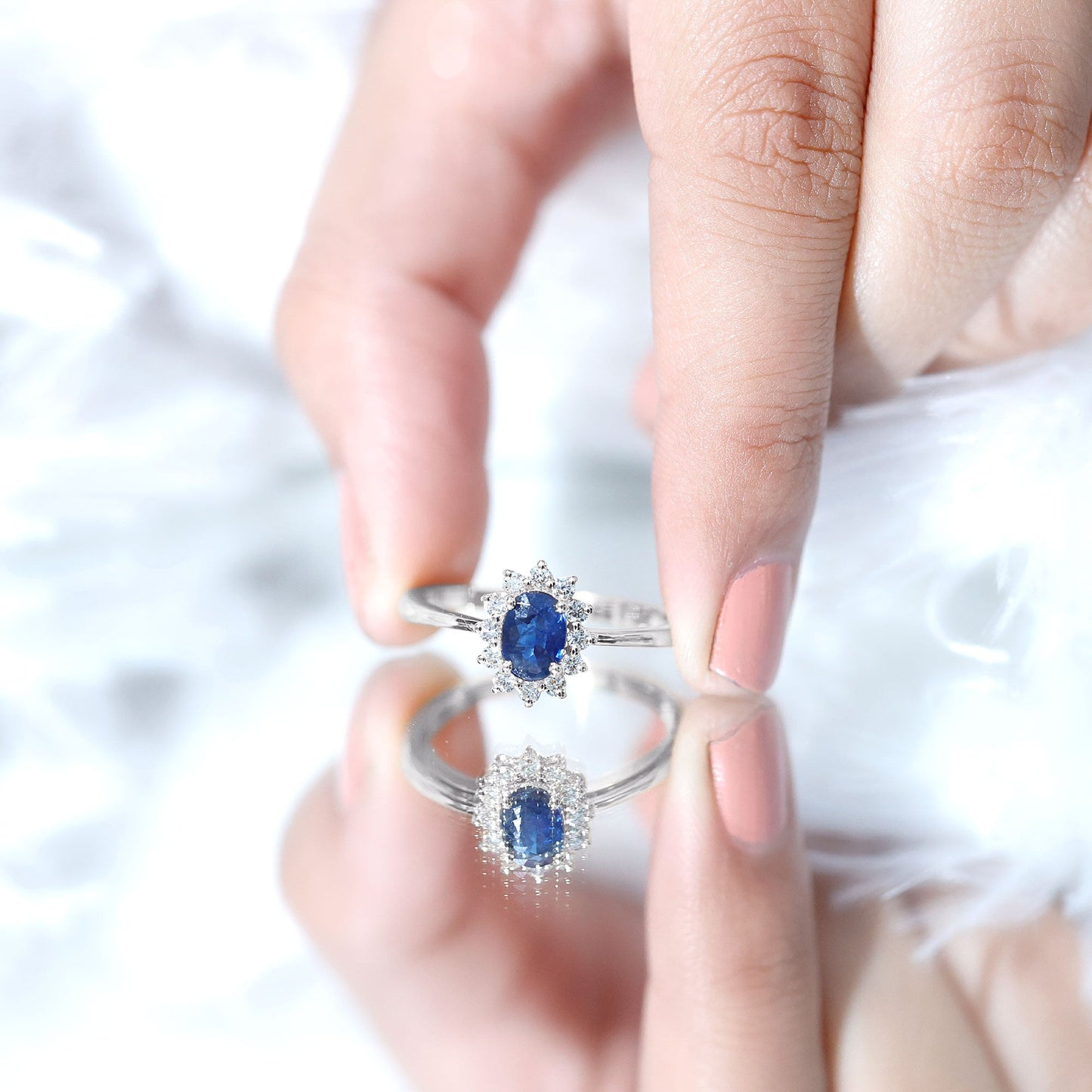 Natural 1 Carat Blue Sapphire Princess Diana Inspired Engagement Ring with Diamonds