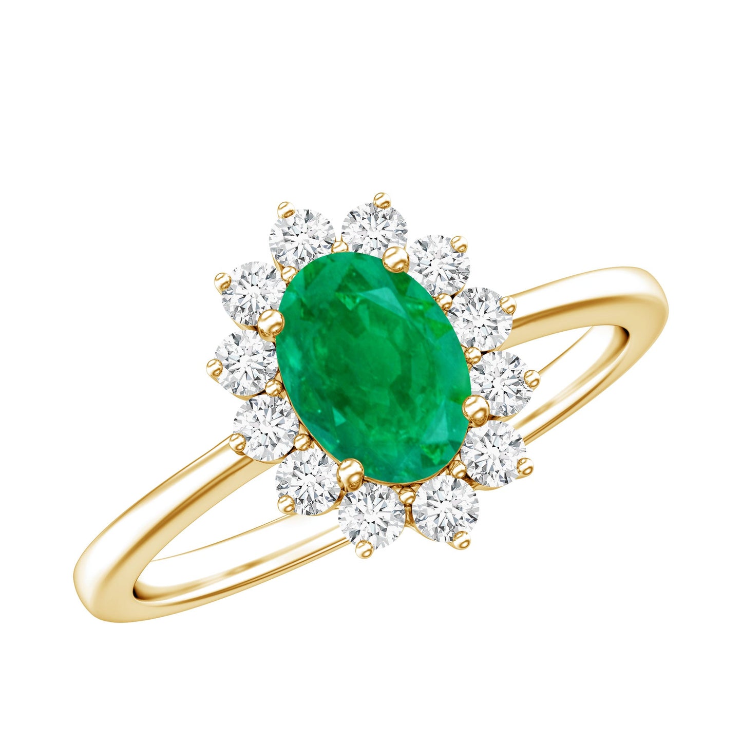 Natural 0.7 Carat Emerald Oval Engagement Ring with Diamond Halo