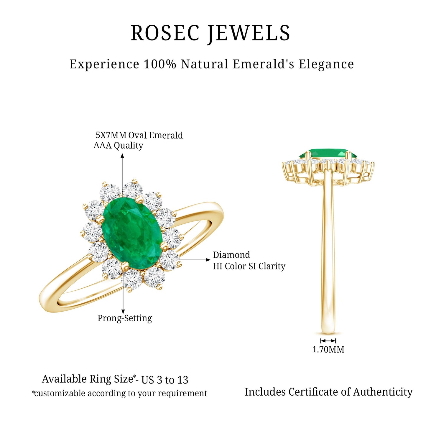 Natural 0.7 Carat Emerald Oval Engagement Ring with Diamond Halo
