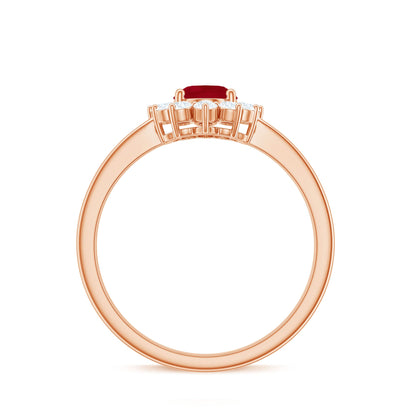 Natural 0.6 Carat Oval Ruby Engagement Ring with Diamond Halo