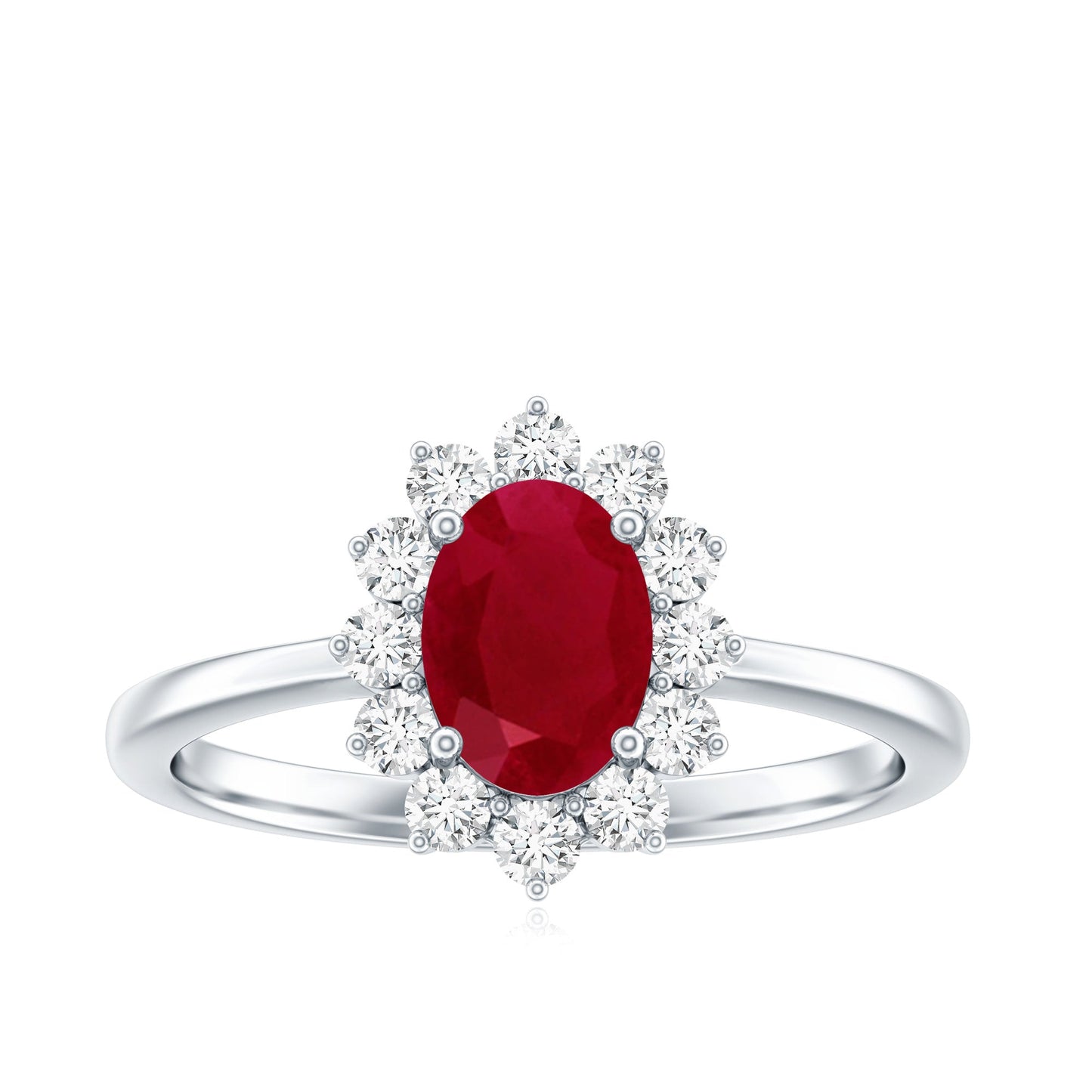 Natural 0.6 Carat Oval Ruby Engagement Ring with Diamond Halo