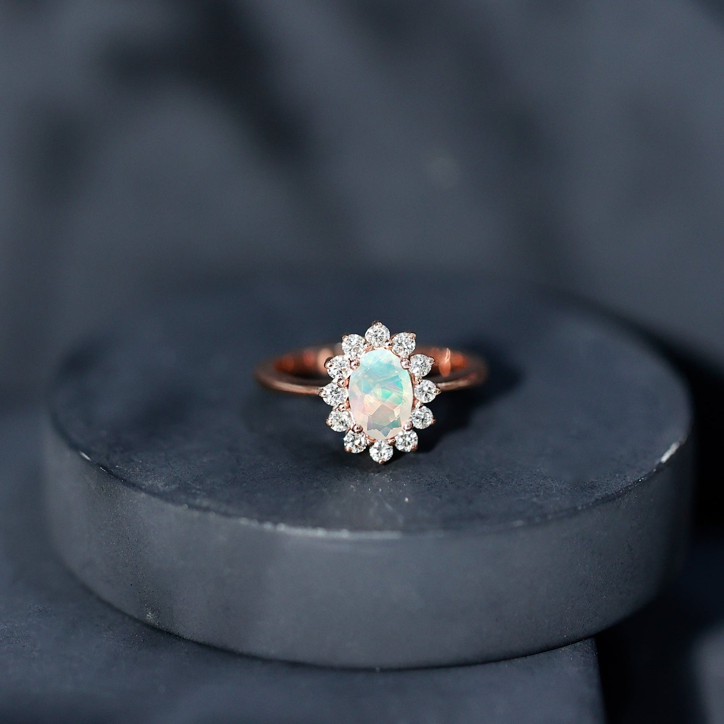 Certified Real Ethiopian Opal Oval Engagement Ring with Diamond Halo